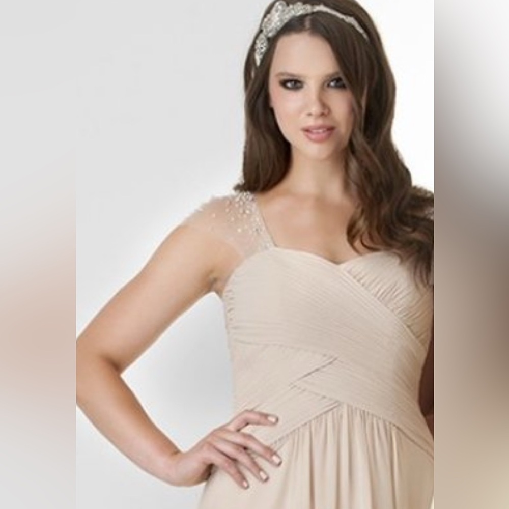 Bari Jay 877 Beige Chiffon Bridesmaid Dress Sz 12